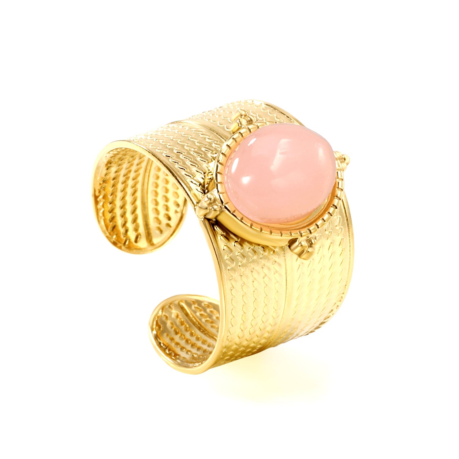 13.3*15.2mm oval with pink crystal tiger's eye stone fittings open-end ring Golden 8 asonjewelry